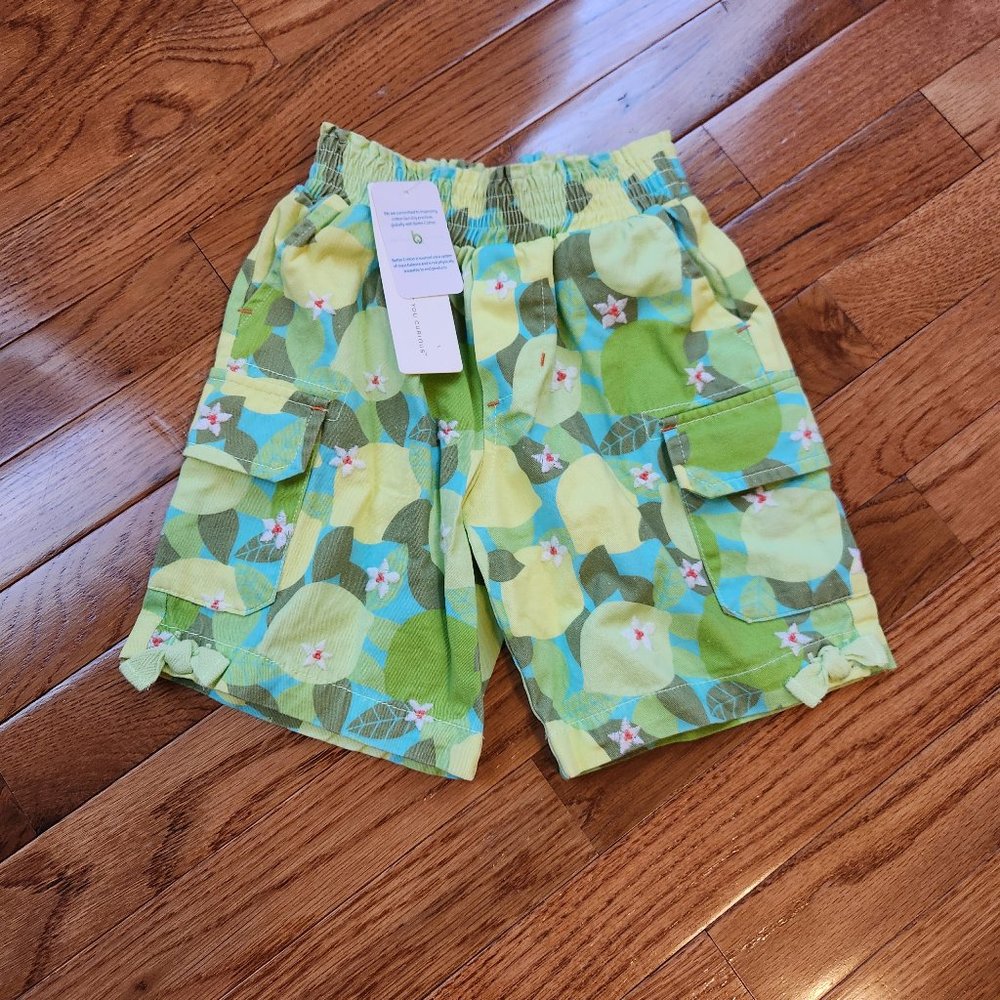 3T Lime print embroidered cotton cargo shorts